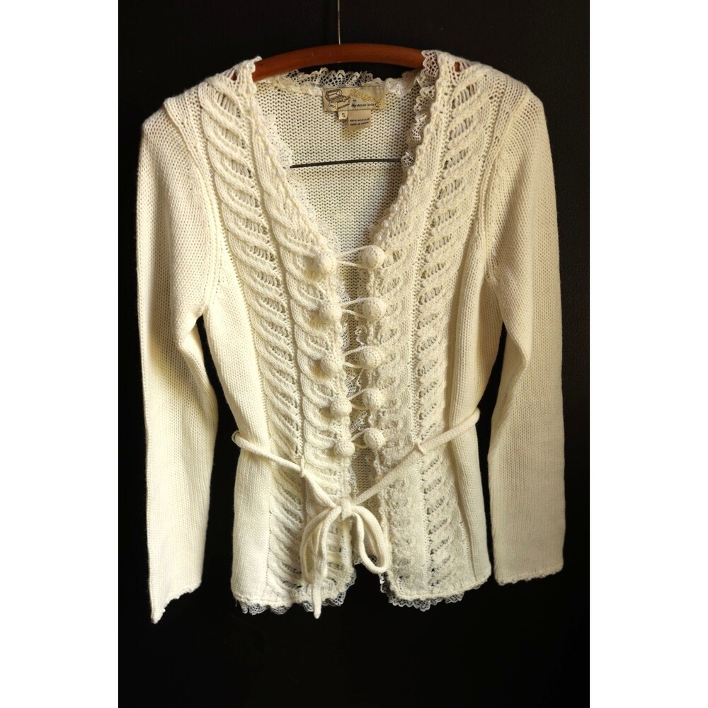 Storybook Knits Crochet Lace Trim Cardigan Pearl Cottagecore Coquett Mori Kei